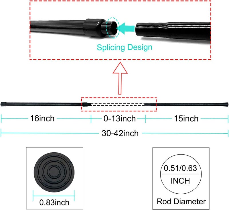 Caserry Tension Rod Adjustable Spliceable 30-42 Inches, 0.63" Diameter Spring Short Rod No Drill, Small Extendable Rod for Bathroom, Window, Kitchen, Closet, Room Divider, 0.83" Non-Slip Caps, Black - Image 3